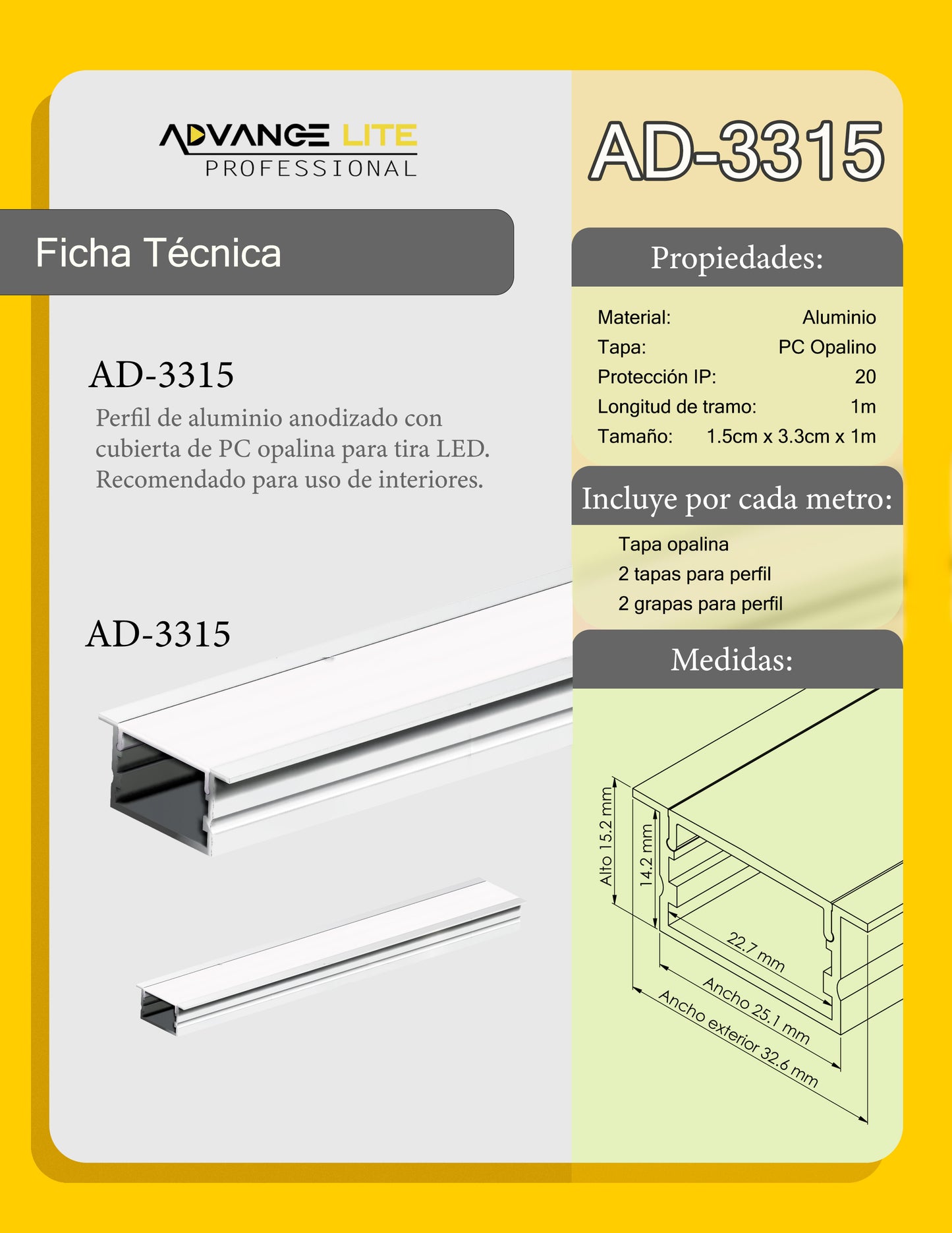 Perfil de Aluminio AD-3315