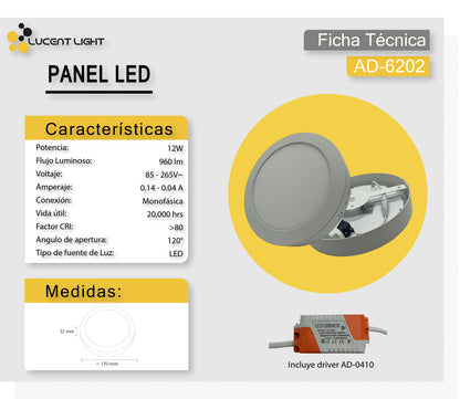 Panel Led Circular 12W Frío