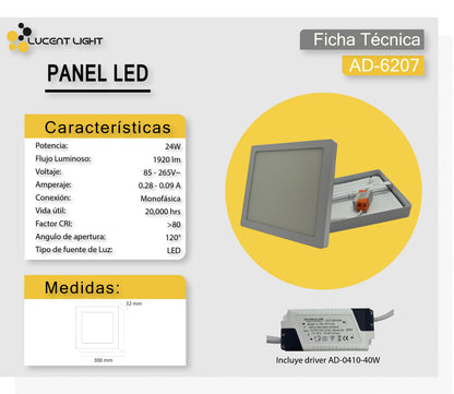 Panel Led Cuadrado 24W Frío